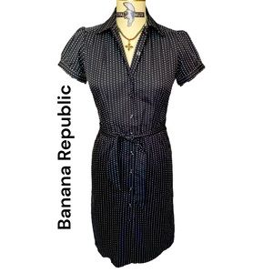 Banana Republic 100% Cotton Button Down Dress w/Tie Belt Polka Dot Sz 4
